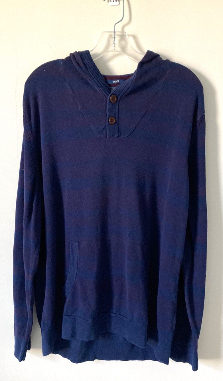 American Rag Hooded Striped Sweater Navy Blue Maroon Size Large